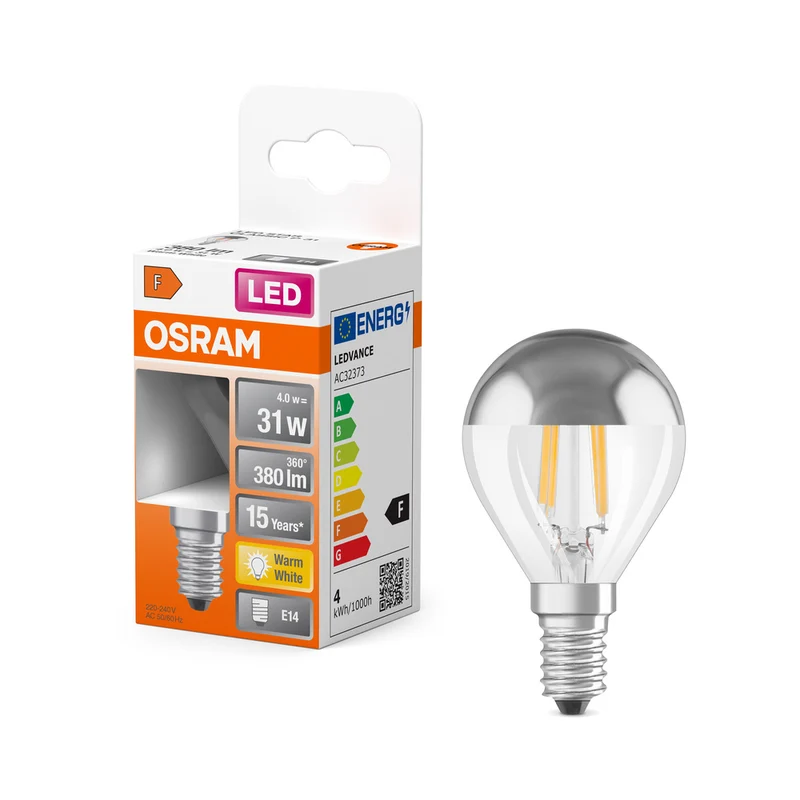 OSRAM LED Lampe LED Retrofit CLASSIC P Mirror 4W 827 Silver E14, 350 lm, 2700 K, Warmweiß