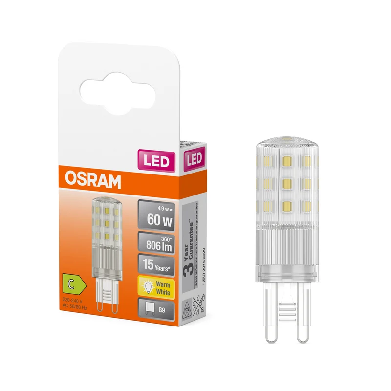 OSRAM LED Stiftsockellampe PIN 4.9W, 806lm, G9, 2700K , Warmweiß