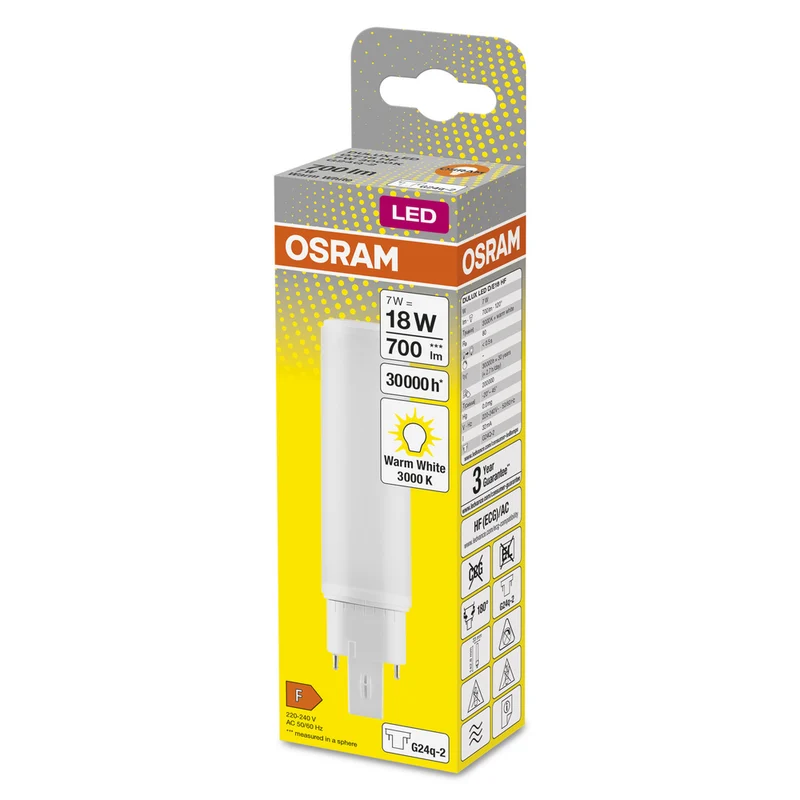 OSRAM DULUX LED D/E HF & AC MAINS LED Lampe 7W 830 G24Q-2, 700 lm, 3000 K, Warmweiß