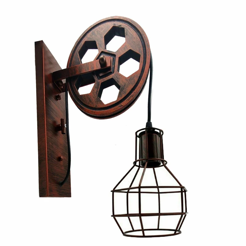 Vintage Wandleuchte aus Holz & Eisen |Rustikal Wandlampe~1327