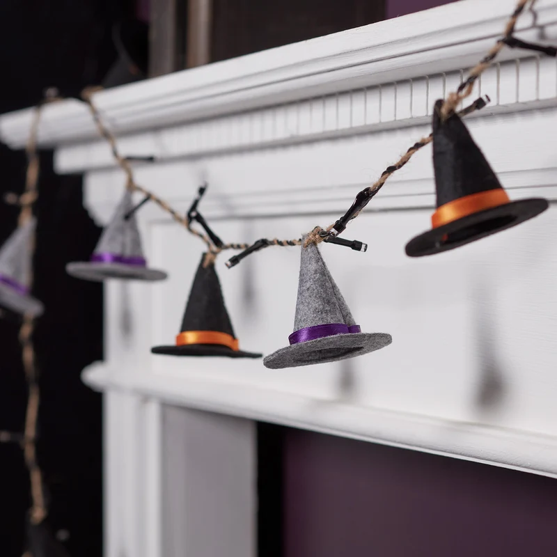 8er Halloween Lichterkette Hexenhut aus Filz