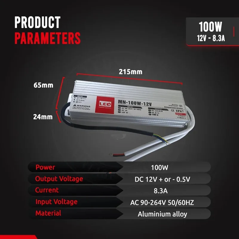 LED transformator 12v | 8,33A |100W |IP67~1314