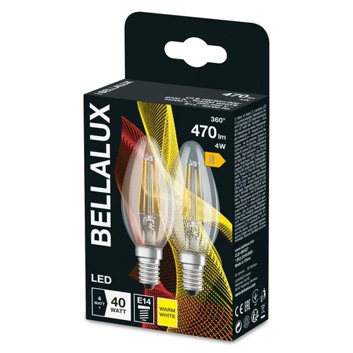 BELLALUX LED-Lampe E14, klar, 2700K Warmweiß, 4W, Ersatz für 40W
