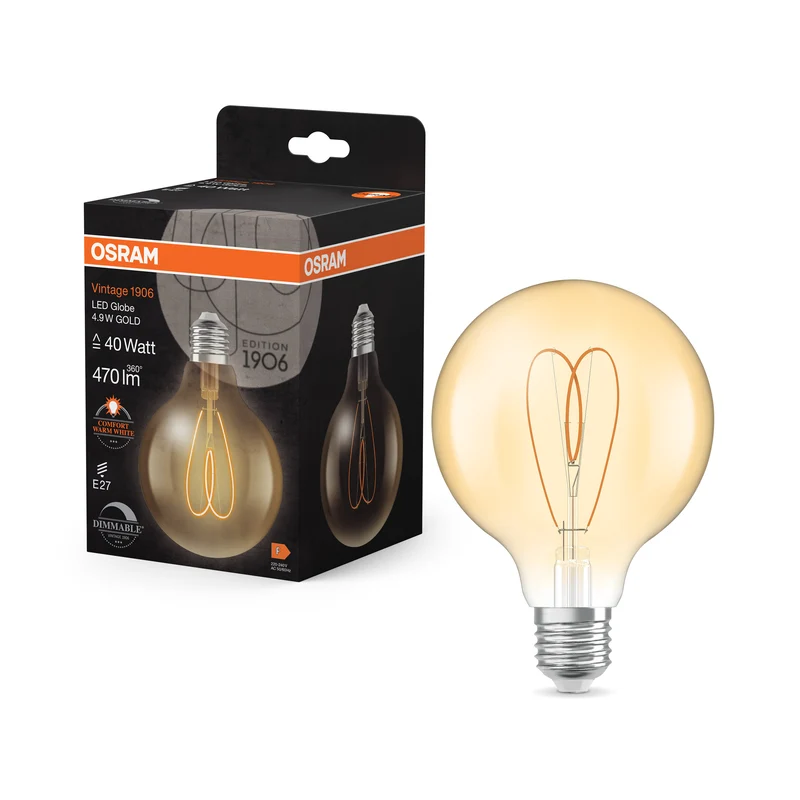 OSRAM Vintage 1906 Globe LED-Lampe Gold, 4.9W, 470lm, 95mm , Comfort warm white , E27