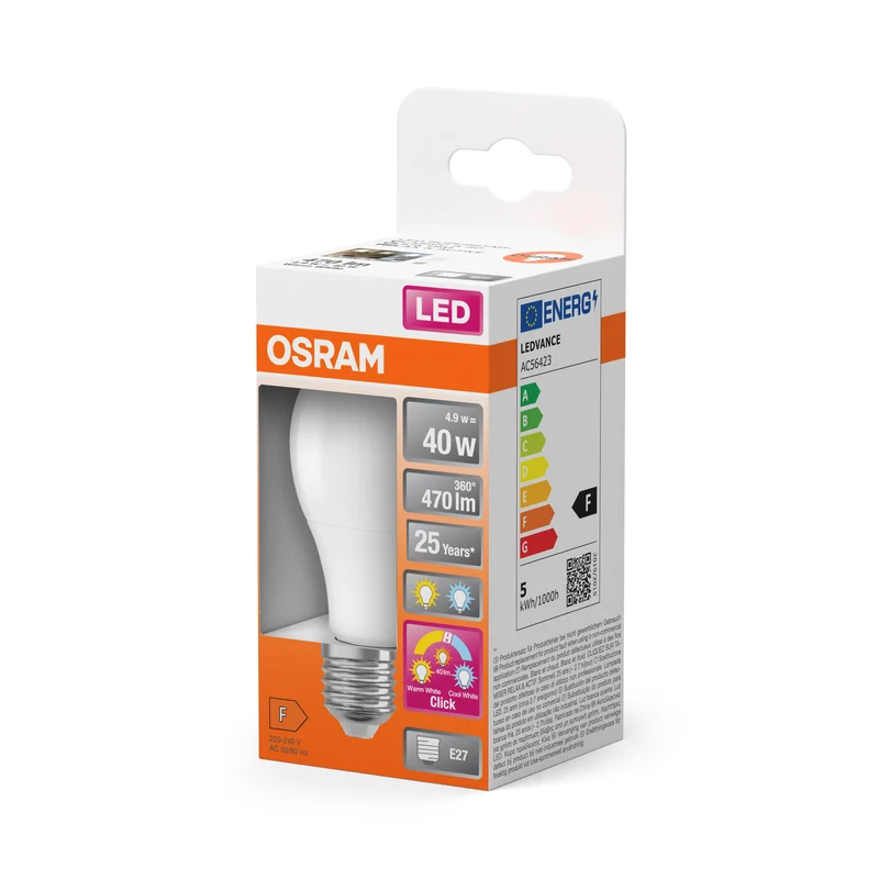 OSRAM LED Superstar Classic Lampe Frosted, 3-Modi, 4.9W, E27 , Warmweiß, Kaltweiß