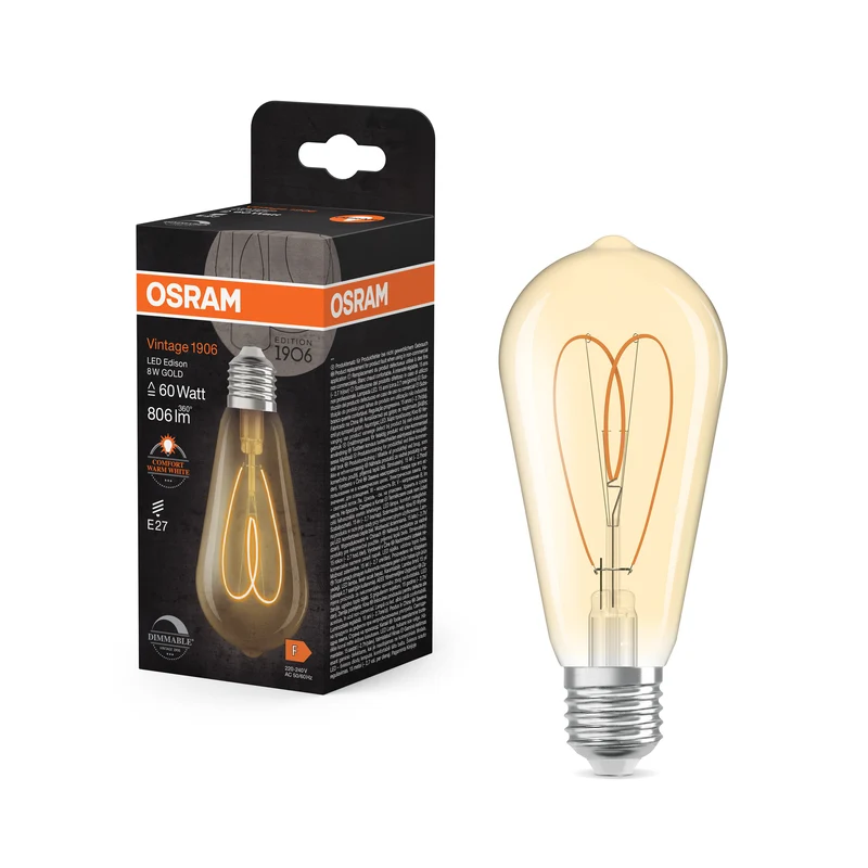 OSRAM Vintage 1906 Edison LED-Lampe Gold, 8W, 806lm, E27 , Comfort warm white