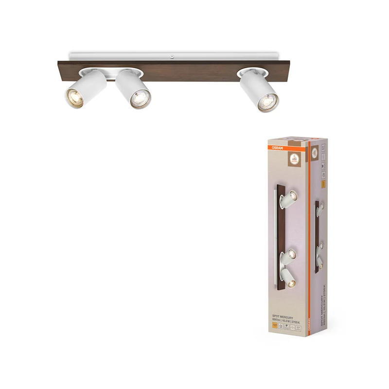 OSRAM DECOR SPOT MERCURY Deckenleuchte, 3 x 3,4W, Holzoptik, weiß