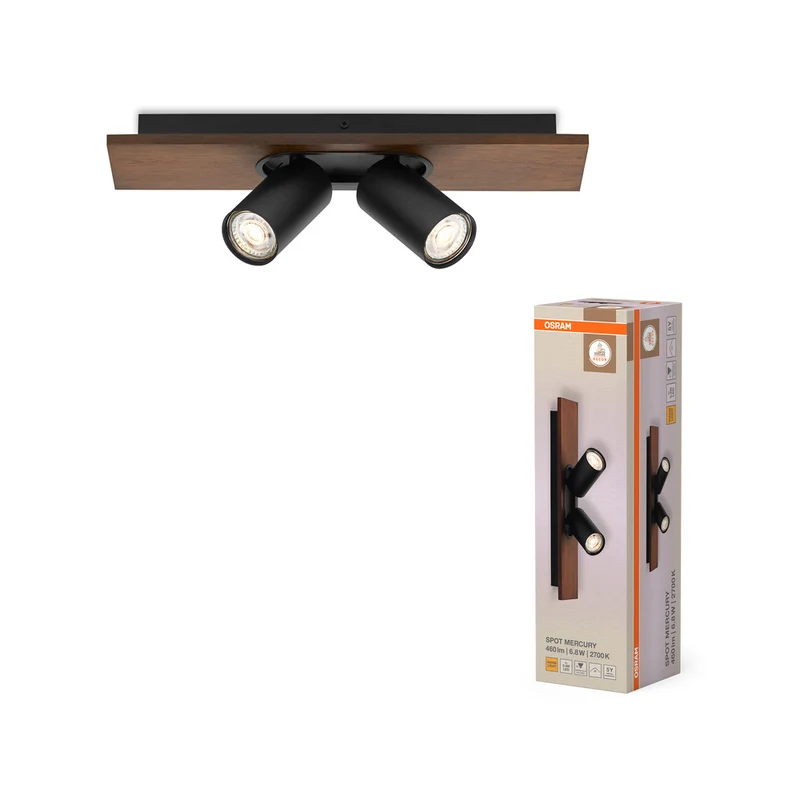 OSRAM DECOR SPOT MERCURY Deckenleuchte, 2 x 3,4W, Holzoptik, schwarz