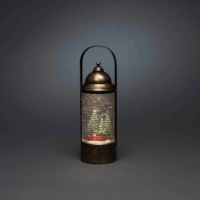 LED Wasserlaterne mit Weihnachtsbäumen und Auto mit 5h Timer Gold