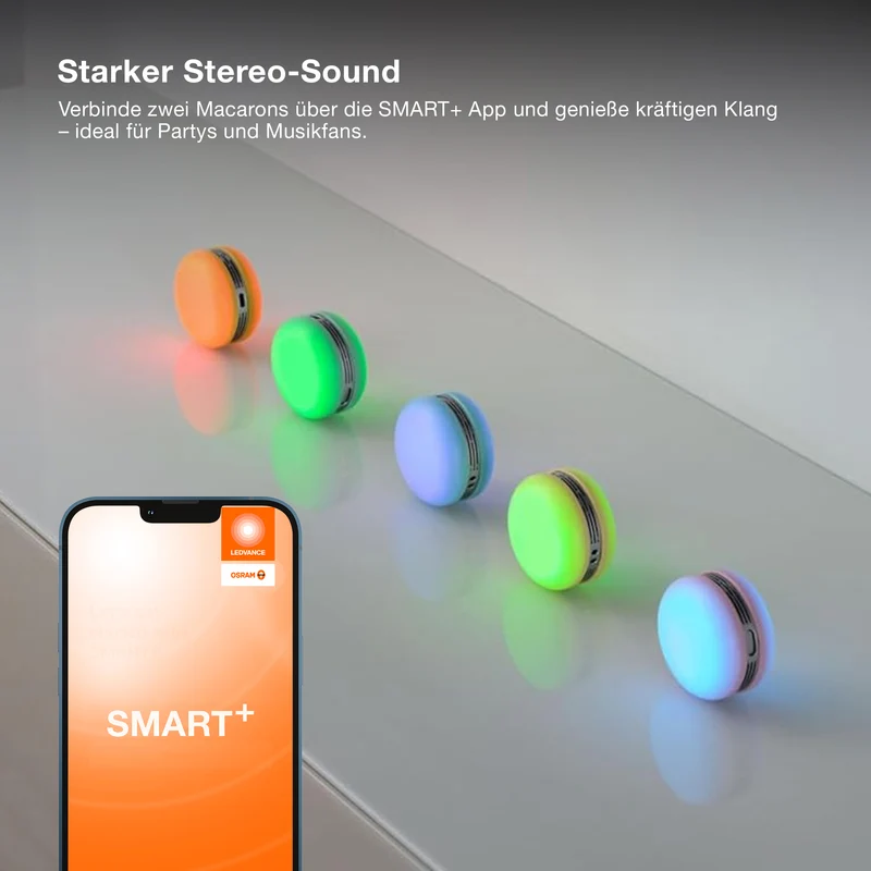 OSRAM Bluetooth SMART+ Macaron Lautsprecher mit Bewegungssteuerung, LED-Licht RGB, Orange
