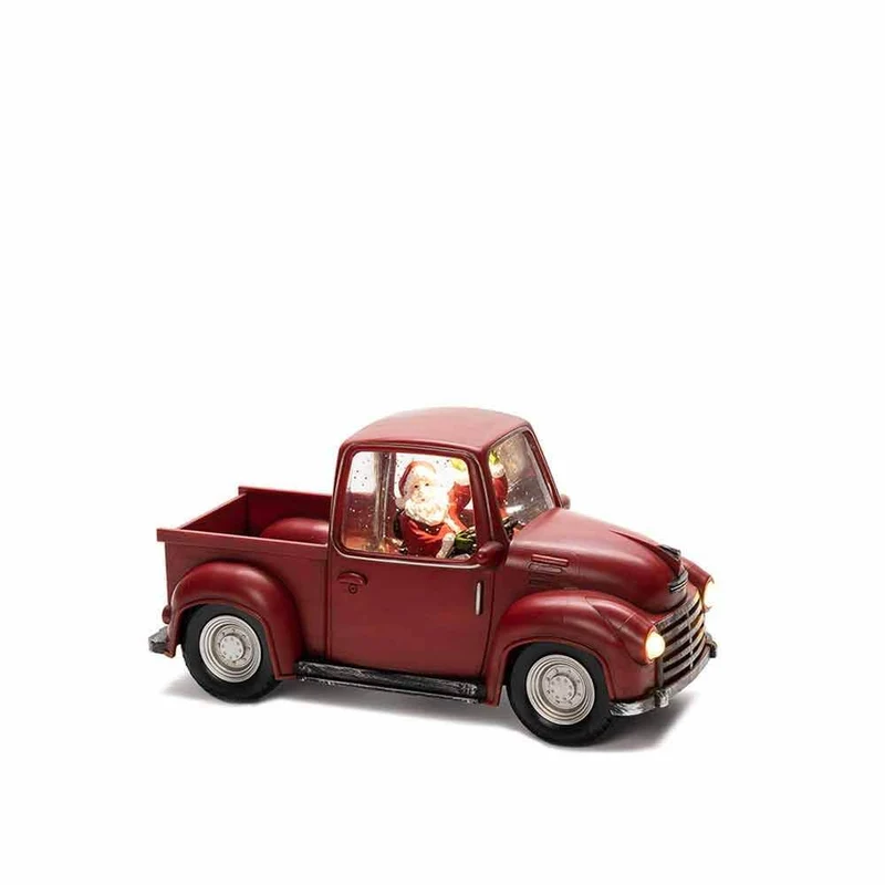 LED Dekoleuchte Pick-up mit Weihnachtsmann batteriebetrieben Rot