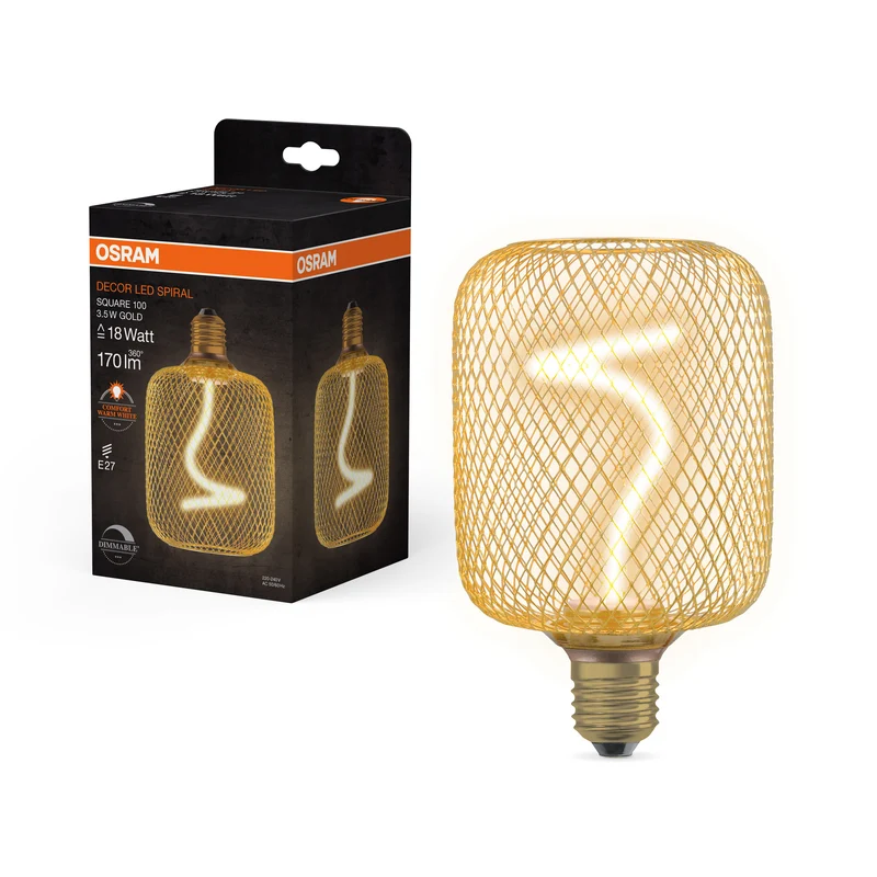 OSRAM DECOR LED Spiralfilament Lampe Quadrat, Gold, 3.5W, 170lm , Comfort warm white , E27
