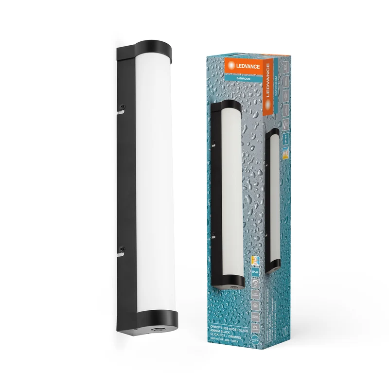 LEDVANCE ORBIS Tube Spiegel-/Wandleuchte mit LED, gefrostetes Glas/schwarz, 9W, 820lm, dimmbar, 3000/4000K über Wandschalter einstellbar, 40cm Durchmesser, IP44 Schutz vor Fremdkörpern/Spritzwasser