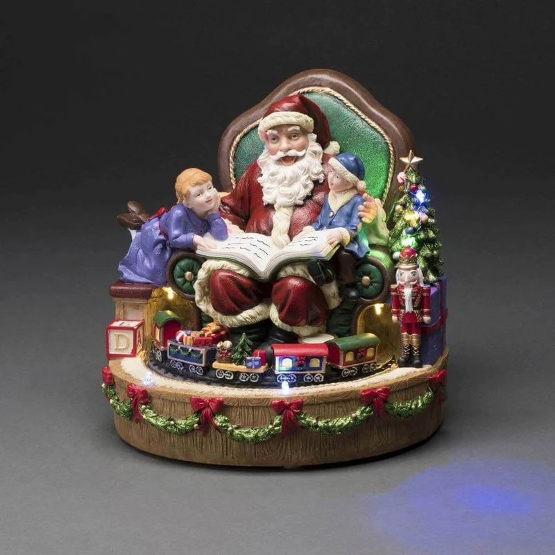 LED Weihnachtsmann mit Kindern und Zug Weihnachtsliedern batteriebetrieben Innen