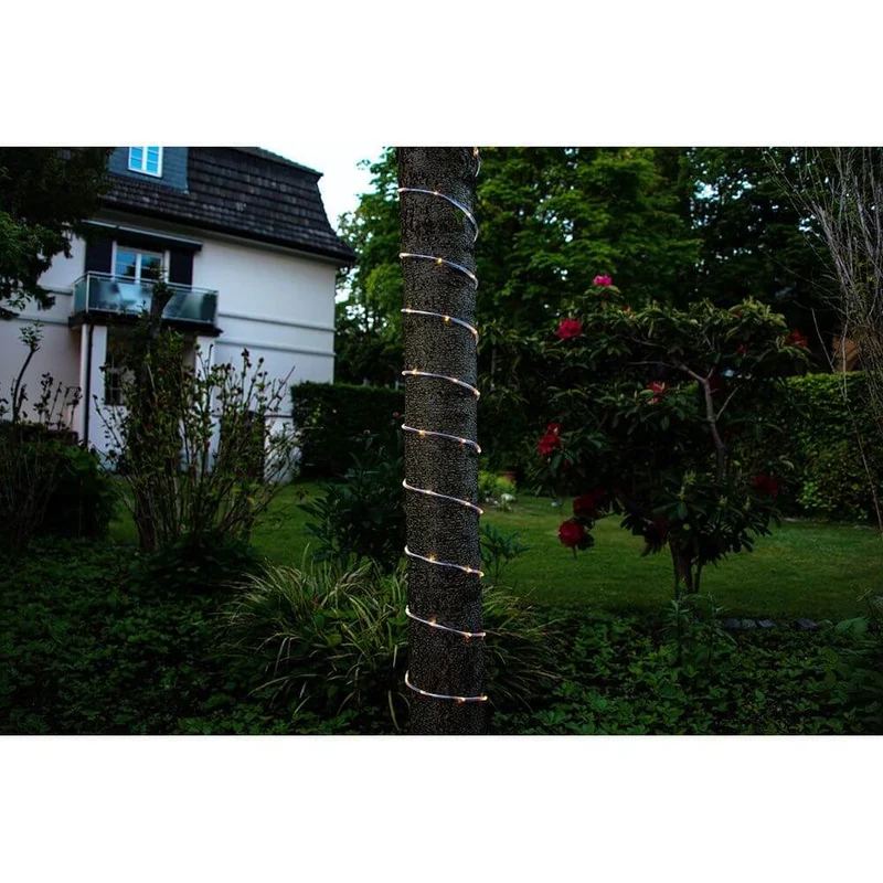 LED Mini Lichterschlauch 5m mit Lichtsensor Timer 65 Warmweiße Dioden batteriebetrieben IP44