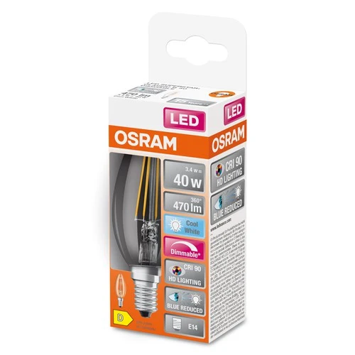 OSRAM Dimmbare LED-Lampe LED SUPERSTAR+ CL B FIL 40 dim 3,4W/940 E14 CRI90 BOX , Kaltweiß