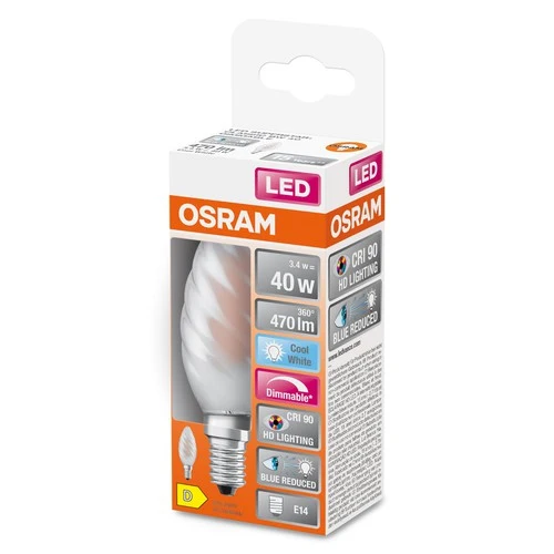 OSRAM Dimmbare LED-Lampe LED SUPERSTAR+ CL BW GL FR 40 dim 3,4W/940 E14 CRI90 BOX , Kaltweiß
