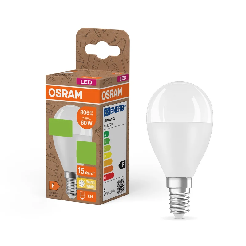 OSRAM LED PCR LAMPS WITH CLASSIC P , LED-Lampe, Matt, 7,5 W, (ex 60 W), 806 lm, Warmweiß, 2700 K, 15000 h, CRI ≥80
