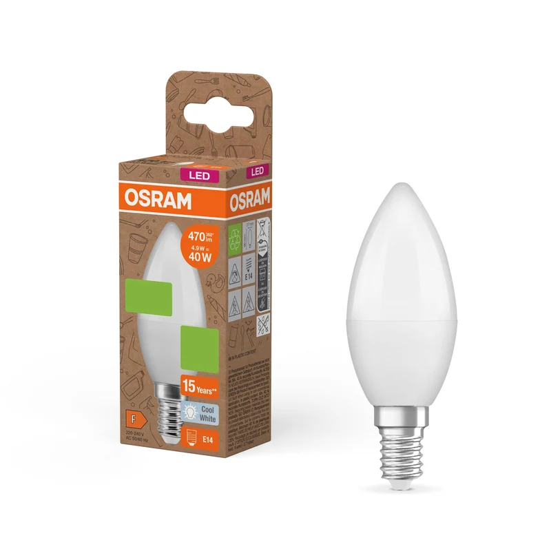 OSRAM LED PCR LAMPS WITH CLASSIC B , LED-Lampe, Matt, 4,9 W, (ex 40 W), 470 lm, Kaltweiß, 4000 K, 15000 h, CRI ≥80