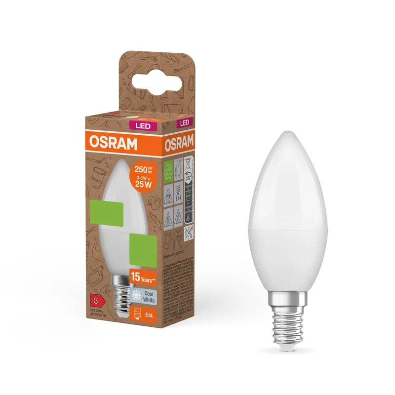 OSRAM LED PCR LAMPS WITH CLASSIC B , LED-Lampe, Matt, 3,3 W, (ex 25 W), 250 lm, Kaltweiß, 4000 K, 15000 h, CRI ≥80