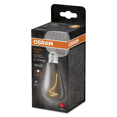 OSRAM LED-Lampen, Vintage-Edition, 10 Watts Ersatz, E27, ST64-shape, 1800 Kelvin, Warm Comfort Light, Klares Glas, single Pack, E27