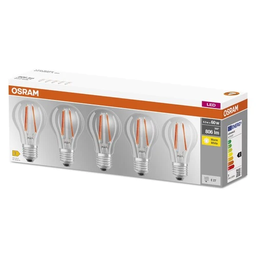 OSRAM LED Base Lampe Classic (ex 60W) 7W / 2700K 5er Pack E27 , Warmweiß