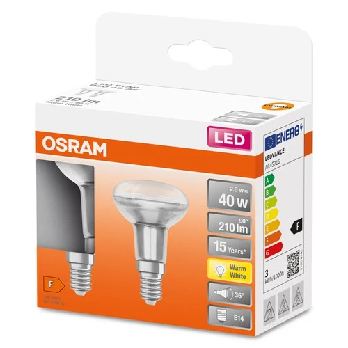 OSRAM LED-Reflektorlampe, Sockel: E14, Warm White, 2700 K, 3,30 W, Ersatz für 40-W-Reflektorlampe, LED STAR R50