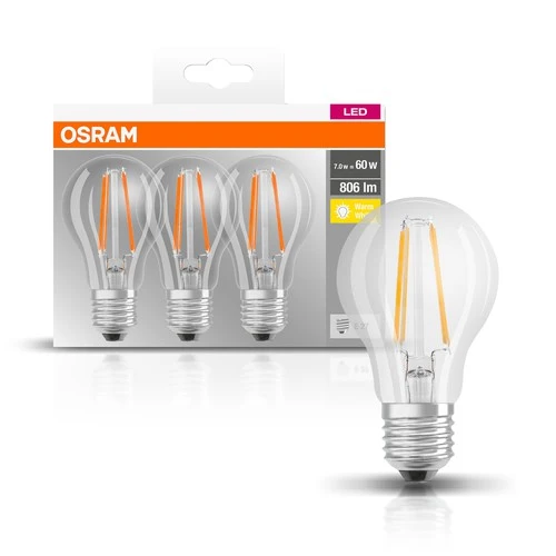 OSRAM LED BASE Lampe CL A FIL 60 non-dim 7W/827 E27 , Warmweiß