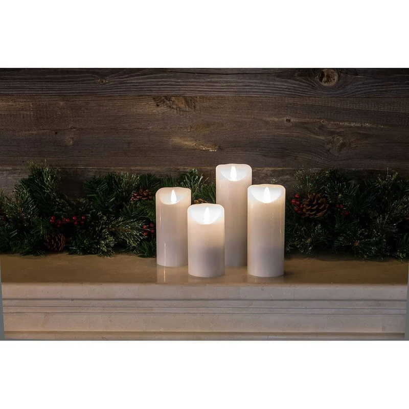 LED Echtwachskerze weiß mit 3D Flamme 17,5cm Timer Warmweiß batteriebetrieben