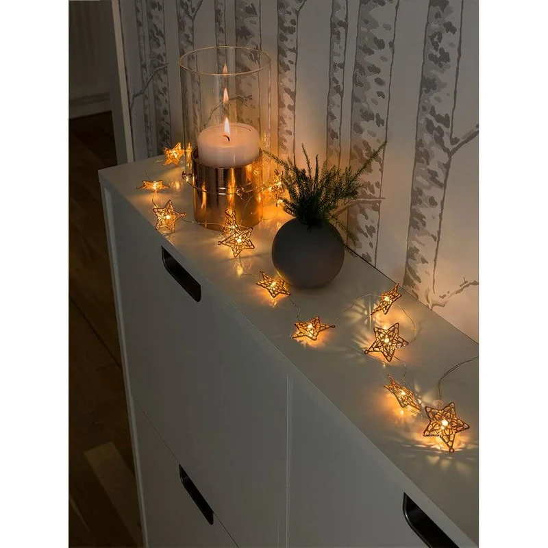 LED Dekolichterkette kupferfarbene Metallsterne 20 Warmweiße Dioden batteriebetrieben