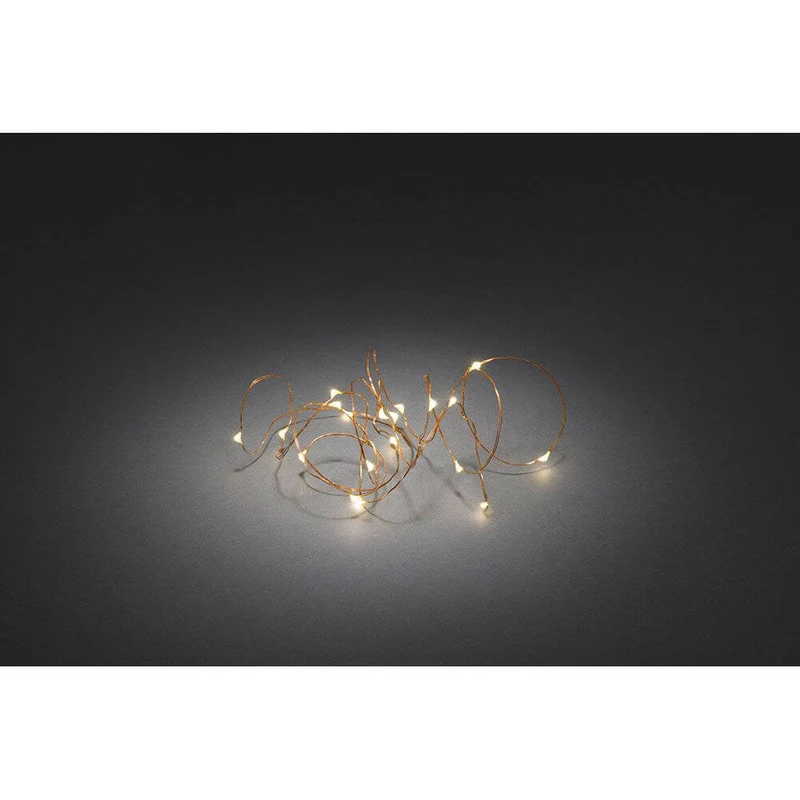 2m Micro LED Lichterkette Timer 20 Warmweiße Dioden batteriebetrieben kupferfarbener Draht
