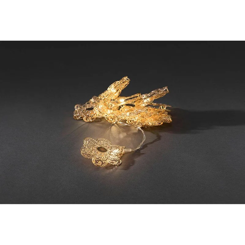 LED Dekolichterkette goldfarbene Metallblumen 10 Warmweiße Dioden batteriebetrieben