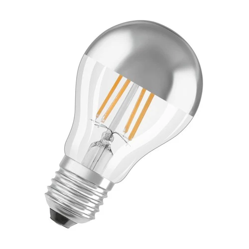 OSRAM LED-Lampen, klassische Kolbenform, mit Spiegel-Kolbenkrone, dimmbar, 50 Watts Ersatz, E27, A-shape, 2700 Kelvin, Warm weiß, Klares Glas