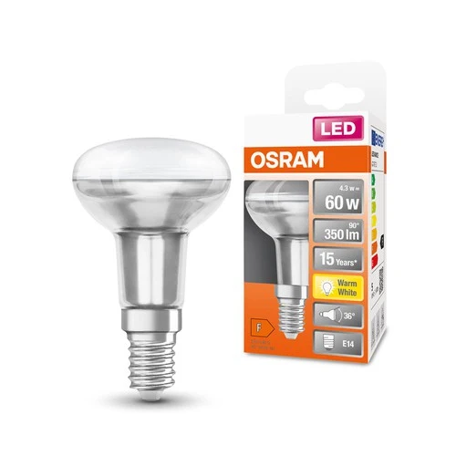 OSRAM LED-Reflektorlampen R50 mit Retrofit-Schraubsockel, 60 Watts Ersatz, E14, R50-shape, 2700 Kelvin, Warm weiß, Klares Glas, single Pack