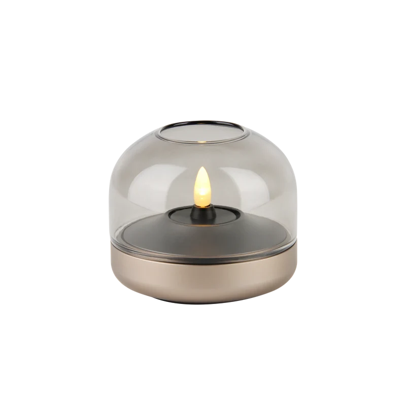 Windlicht aus Glas und Aluminium mit modernem Design und LED-Kerzen-Kompatibilität, Sepia – Glow 08 | Kooduu