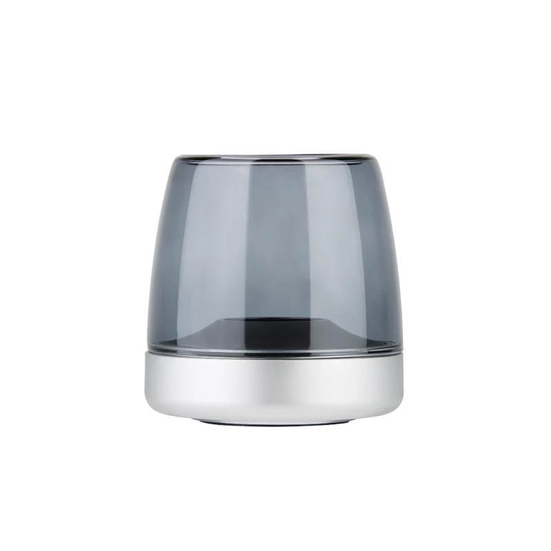 Windlicht aus Glas und Aluminium mit modernem Design und LED-Kerzen-Kompatibilität, Mattes Silber – Glow 10 | Kooduu