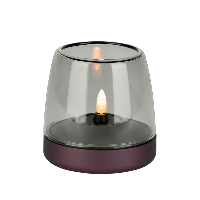 Windlicht aus Glas und Aluminium mit modernem Design und LED-Kerzen-Kompatibilität, Lila – Glow 10 | Kooduu