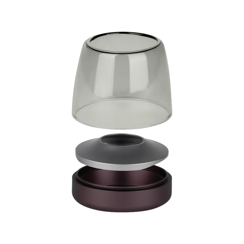 Windlicht aus Glas und Aluminium mit modernem Design und LED-Kerzen-Kompatibilität, Lila – Glow 10 | Kooduu