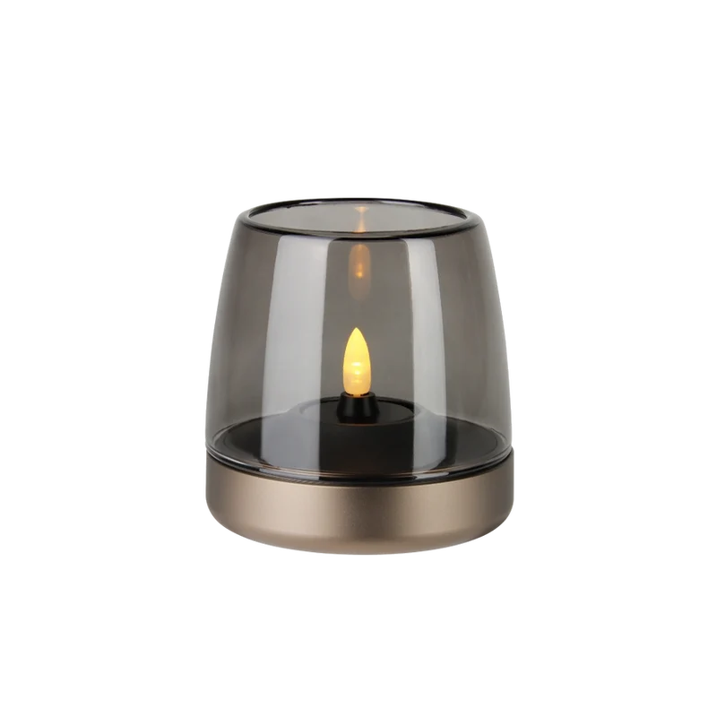 Windlicht aus Glas und Aluminium mit modernem Design und LED-Kerzen-Kompatibilität, Sepia – Glow 10 | Kooduu
