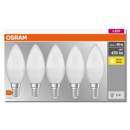 OSRAM LED BASE CLASSIC B Lampe matt (ex 40W) 5,5W / 2700K Warmweiß E14, 5er Pack