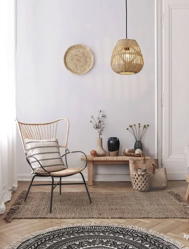 Marlo Pendelleuchte Birne Beige Rattan