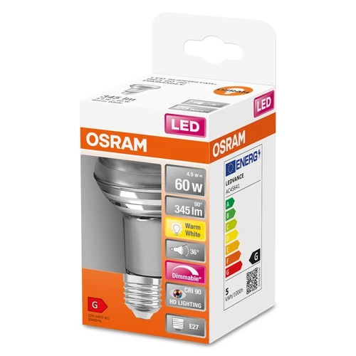 OSRAM Dimmbare LED Reflektor-Lampe LED SUPERSTAR + spot R63 GL 60 DIM 4,8W/927 E27 CRI90 BOX, E27 , Warmweiß