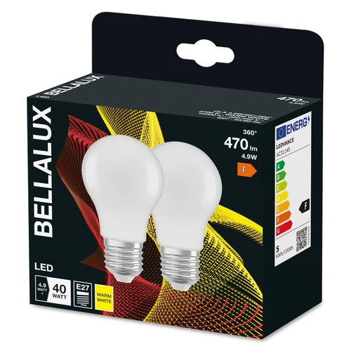 BELLALUX LED-Lampe E27, matt, 2700K Warmweiß, Birnenform, Ersatz für 40W, 2er-Pack