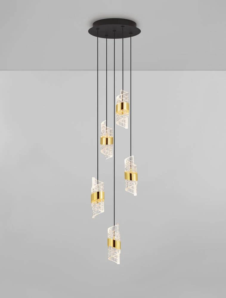 Seneca LED Pendelleuchte 5-flammig Ø 30cm 3000K Schwarz, Gold