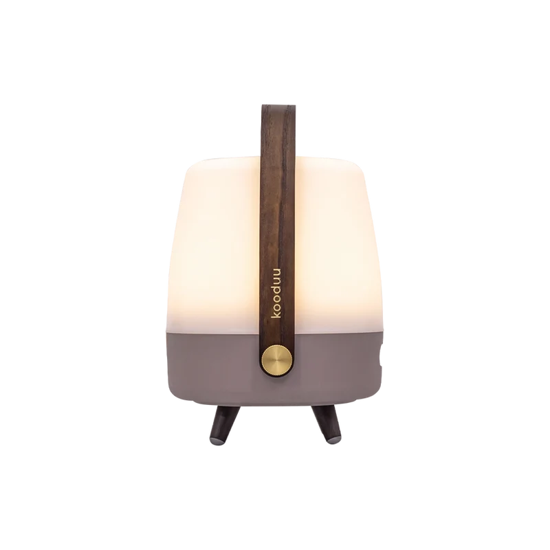 Lautsprecherleuchte mit Polyethylengehäuse, Holzgriff und Messingakzenten - Lite-up Play Mini | Kooduu