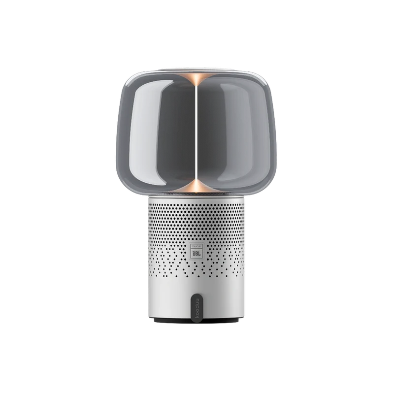 Lautsprecherleuchte aus pulverbeschichtetem Stahl mit handgefertigtem Glasschirm und Filament-LED – Serena PLAY | Kooduu