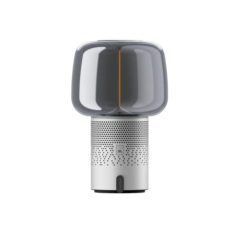 Lautsprecherleuchte aus pulverbeschichtetem Stahl mit handgefertigtem Glasschirm und Filament-LED – Serena PLAY | Kooduu