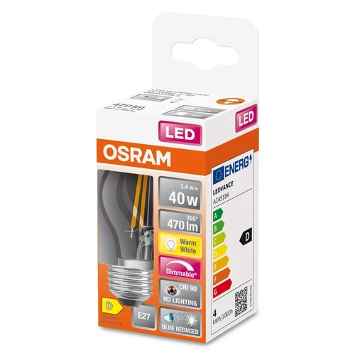 OSRAM FILAMENT LED-Lampe LED SUPERSTAR+ CL P FIL 40 dim 3,4W/940 E27 CRI90 BOX , Warmweiß