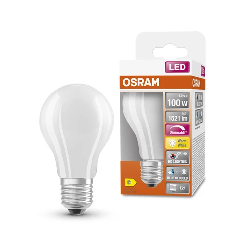 OSRAM Dimmbare LED-Lampe LED SUPERSTAR+ CL A GL FR 100 dim 11W/927 E27 CRI90 BOX, E27 , Warmweiß