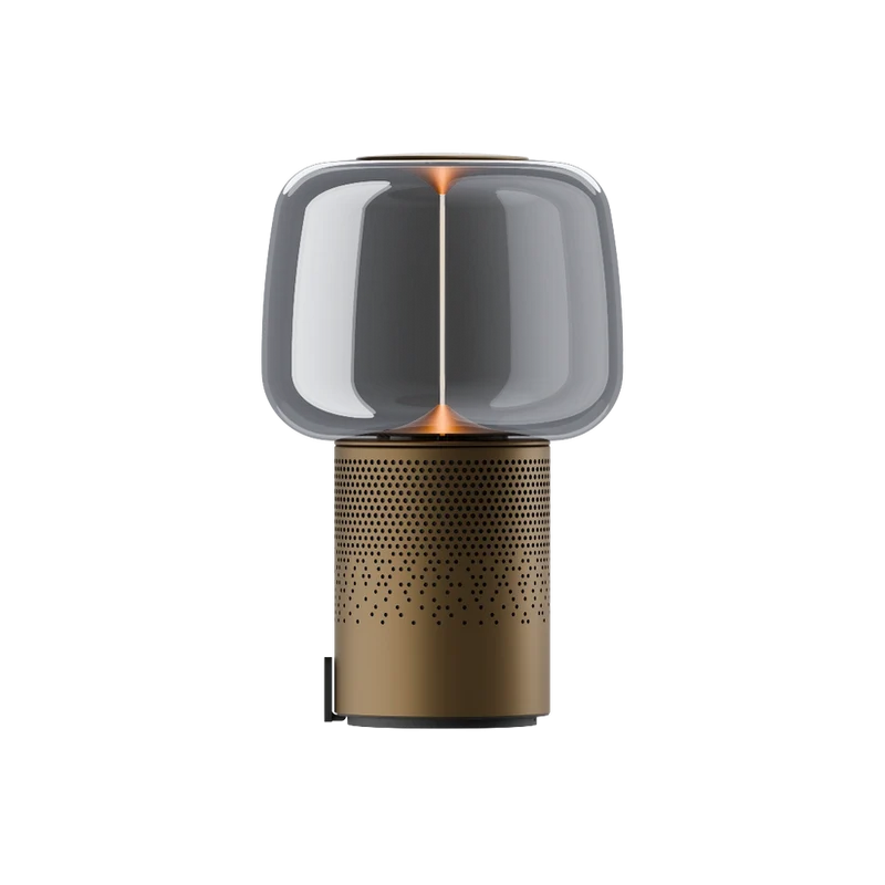 Lautsprecherleuchte aus pulverbeschichtetem Stahl mit handgefertigtem Glasschirm und Filament-LED – Serena PLAY | Kooduu